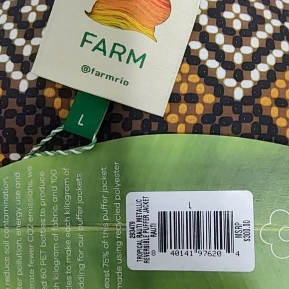 Farm Rio Puffer Jacket L Tropical Rauti Reversible Colorful Metallic WiNTER - Picture 14 of 14